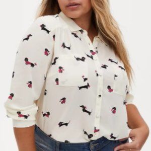 Torrid Madison - Ivory Dachshund Georgette Button Front Blouse